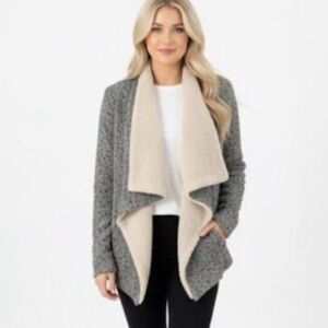 Tulle Anthropologie Style Black/White Herringbone Sherpa Waterfall Coat Jacket L